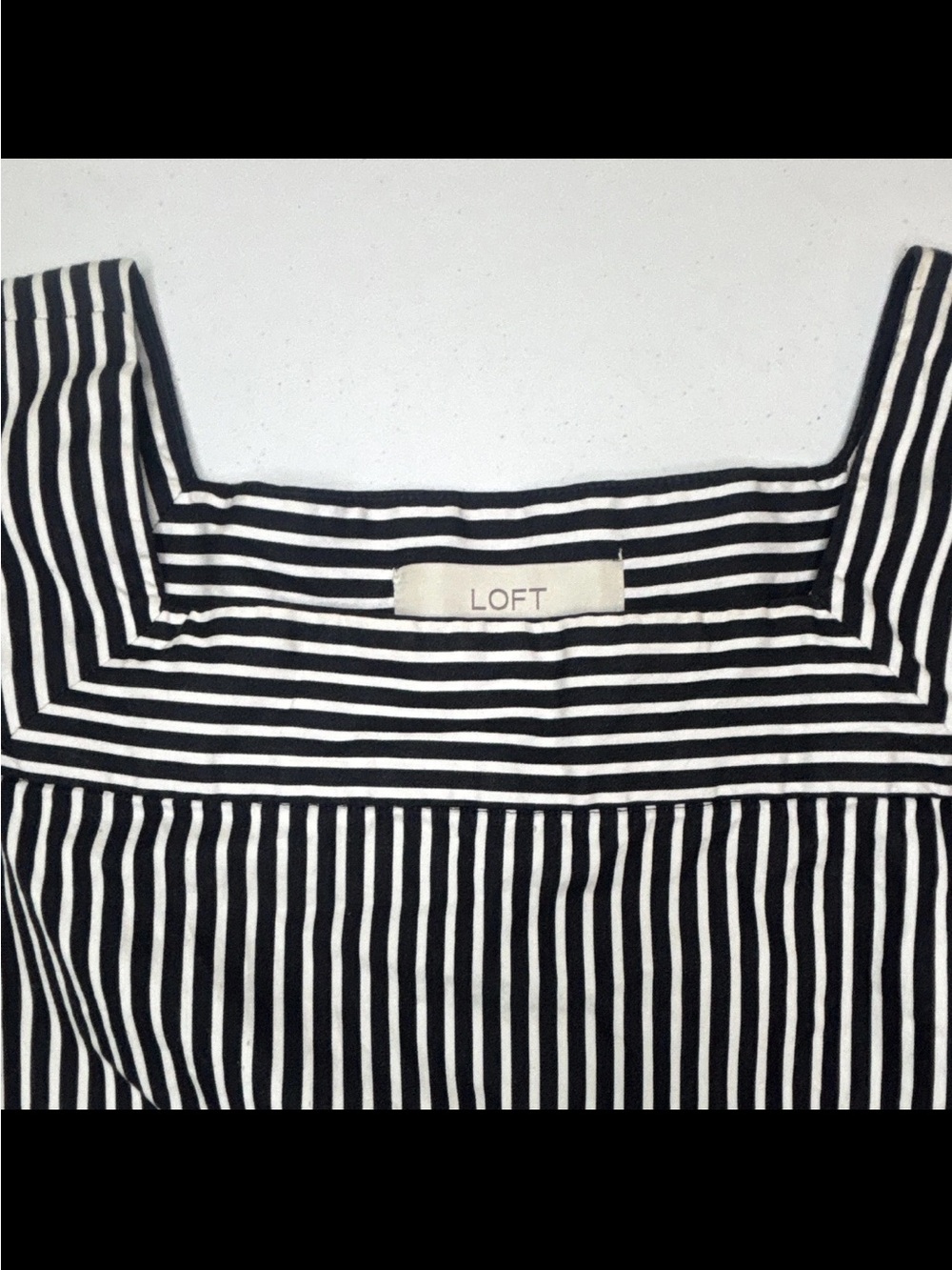 Striped Square Neck Puff Sleeve Blouse Top - Black & White - Picture 2 of 5